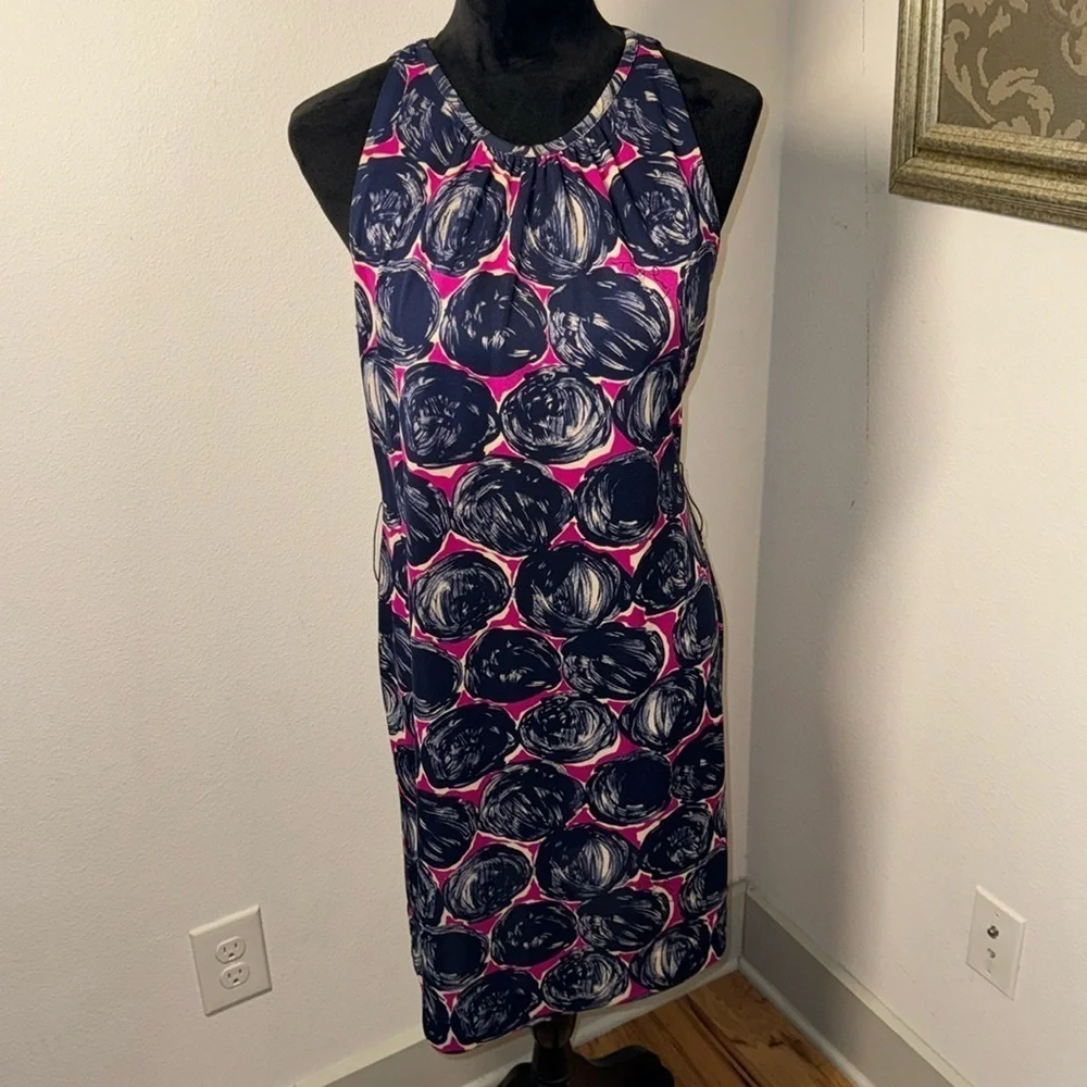 Tory Burch Flinnia blue magenta geo print sleeveless shift dress‎ Sz M